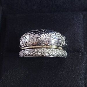 Unique 18K Yellow Gold & Silver Diamond Vintage Ring